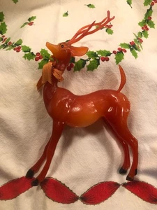 Vintage Christmas~ MCM Reindeer Buck~ Hard Plastic Cinnamon Orange~ Decoration - Picture 1 of 10