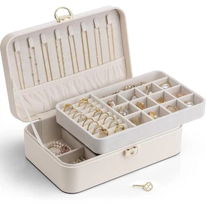 Jewelry Box Organizer for Women Girls, 2 Layer Jewelry Case with Lock,Jewelry... - Picture 1 of 7