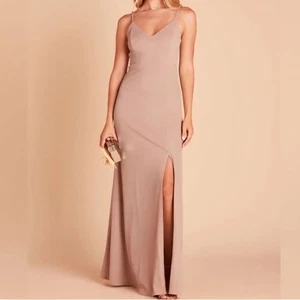 Neu mit Etikett Birdy Grey | Jay langes Kleid Krepp Beinschlitz in Taupe, Damen XL - Bild 1 von 10