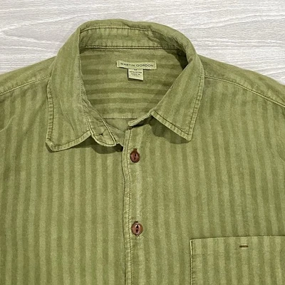 Martin Gordon Mens M Olive Green Long Sleeve Corduroy Button Up VTG Textured - Image 1 of 4