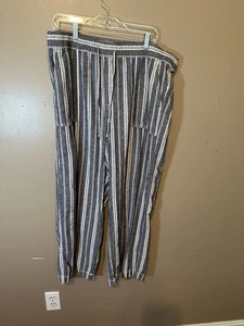 Gap Linen Blend Pant Navy Stripe Leg Pull On Drawstring Pockets NWOT XL - Picture 1 of 7