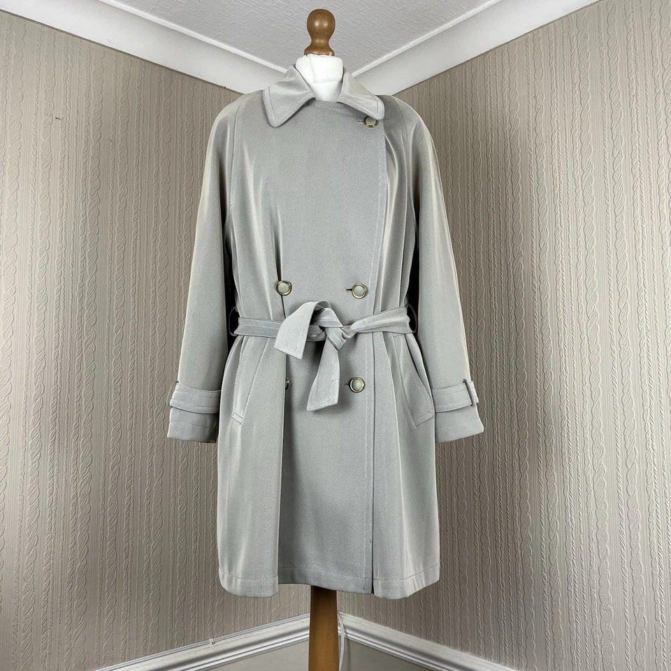 Vintage Ensign Light Grey Double-Breasted Trench Coat UK 10 / EU 38 – Mac Jacket - Image 1 of 4