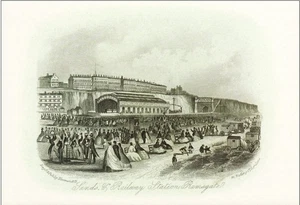 Eisenbahn Postkarte Ramsgate Bahnhof 19. Jahrhundert Druck Sandstrand Kent Meer - Bild 1 von 1