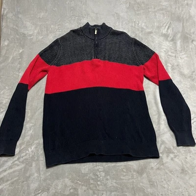 Sean John Mens Striped 1/4 Zip Sweater Red Black Grey 3XL Cotton - Image 1 of 4