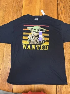 Star Wars Mandalorian Wanted Shirt Mens 2XL Black Grogu Baby Yoda Graphic Tee - Picture 1 of 9