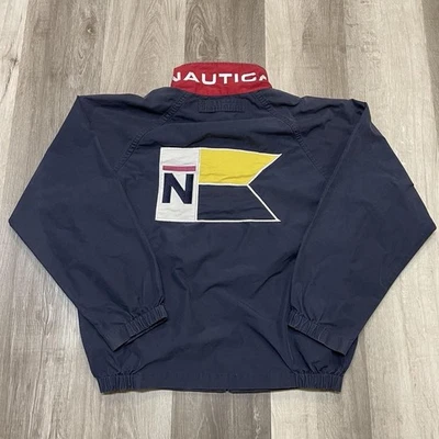 Jaqueta corta-vento anos 90 Nautica Sailing grande logotipo ColorBlock vintage masculina tamanho P - Imagem 1 de 3