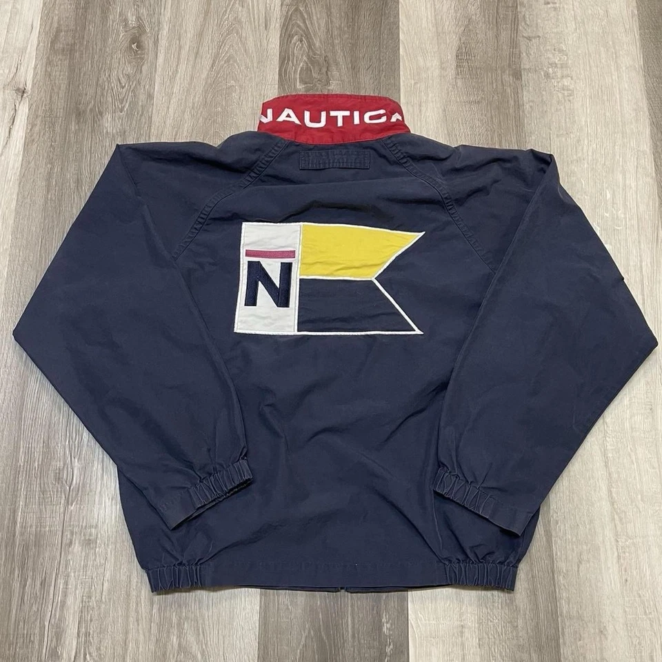 Chaqueta cortavientos años 90 Nautica Sailing logotipo grande ColorBlock de colección para hombre talla S” Foto 1 de 3