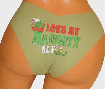 Panties Lingerie I Love My Naughty Elf Green Bikini   Large  Adult Gift - Image 1 of 4