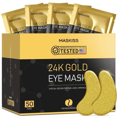 24k Gold Under Eye Patches (50 Pairs), eye mask, Collagen Skin Care Products,... - Image 1 of 4