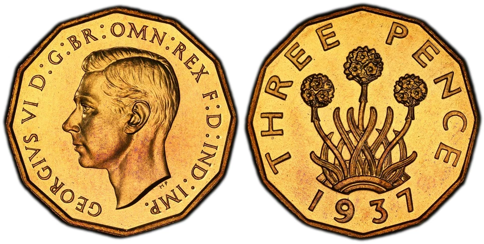 GRAN BRETAÑA Jorge VI 1937 níquel-latón tres peniques. PCGS PR64. SCBC-4112. Foto 1 de 1