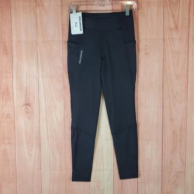 Salomon Cross Run 28" Tights Womens Small Black Stretch Elastic Waist Running - Image 1 of 4