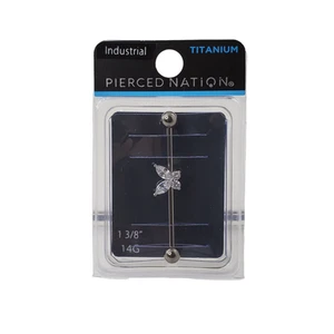 Cubic Zirconia Silvertone Titanium Butterfly Industrial Barbell Piercing 14G - Picture 1 of 3