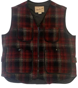 Chaleco de caza Woolrich M rojo búfalo a cuadros mezcla de lana cremallera vintage años 90 al aire libre - Imagen 1 de 18