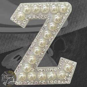 Letter Z White Faux Pearl with Rhinestones Iron On Patch Craft Applique - Picture 1 of 2