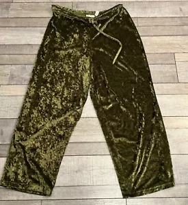 Victoria's Secret Women Activewear Pants M Dark Green Sweats Velour Wide VTG - Picture 1 of 6