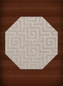 Ivory Transitional Hand Hooked Squares Curls Blocks Area Rug Geometric DV13 - Picture 1 of 12