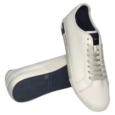NWT TOMMY HILFIGER MEN'S CREAM LEATHER LACE UP SNEAKERS SIZE 10.5 - Image 1 of 4