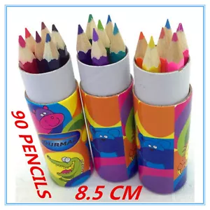 90 X MINI COLOURING PENCILS IN POLKA DOT DESIGN TUBE CASE BAG FILLER CRAFT D - Picture 1 of 3
