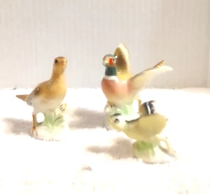 Vintage Set of 3 Pheasants Birds Bone China Miniature Male Female Baby Japan - Picture 1 of 6