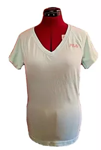 FILA Sport Top Blue Women Athletic Size Large V Neck Short Sleeves - Picture 1 of 7