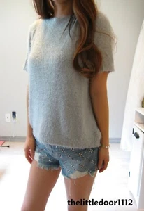 NEW WOVEN HEART Gray Short Sleeve Fuzzy Sweater Women's M - Picture 1 of 10