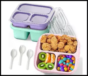 Snack Boxes (3 Pack), Meal Prep Containers Reusable, Stackable Bento Boxes with - Picture 1 of 5