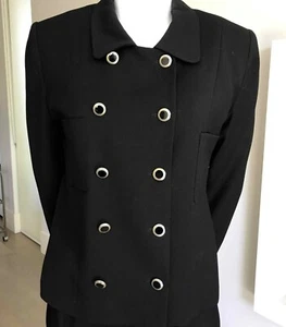 Australian Designer Portfolio Black Wool Lined Short Jacket Skirt Suit S-M - Picture 1 of 11