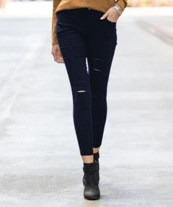 Amaryllis Ankle Length Stretch Jeggings Pockets Navy Blue Extra Large Distressed - Picture 1 of 4