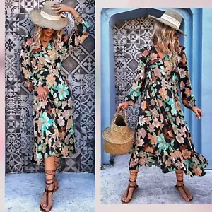 ZARA Floral Midi Ruffle Dress Maxi Wedding Guest Cocktail Cottagecore Chiffon - Picture 1 of 14
