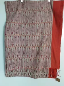Sienna Traditional Saree Sari 246 X 47 " Fish Print Embroidered Orange Red Beige - Picture 1 of 9