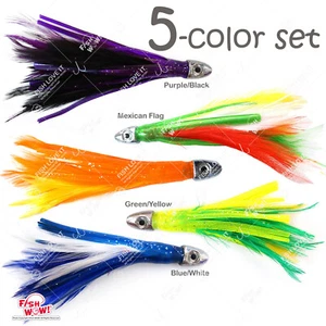 Fish WOW! 5pcs 4" mini tuna feather 1/2oz Bullet chrome Head lure squid 5-color - Picture 1 of 9