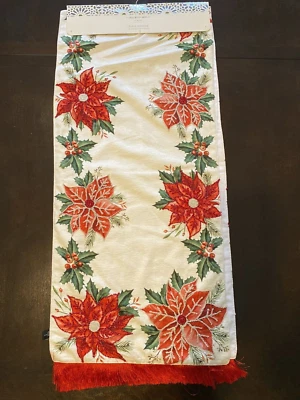 New Cynthia Rowley Needlepoint Christmas Holly Poinsettia Table Runner  16"x72" - Image 1 of 3