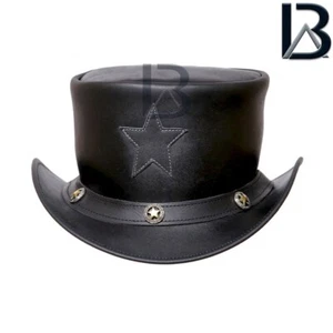 Leather Top Hat Steampunk Deadman Black Top Hat MC Biker Hat El Dorado top hat - Picture 1 of 4