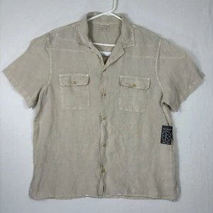 Lucky Brand Men's Size Large 100% Linen Short Sleeve Auto Shirt Button Down - Picture 1 of 22