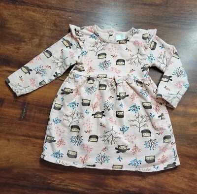 Koala Kids Girl's 2T Sweatshirt Dress Pink Woodland Owls & Trees, Ruffles, Bow - Image 1 of 4