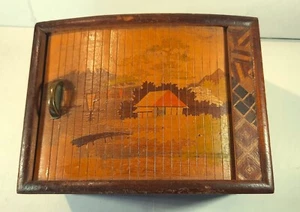 Japanese ROLLTOP Box with MARQUETRY work. on all sides MT FUGI Primary Image - Picture 1 of 8