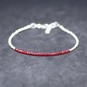 Natural Ruby and Karen Hill Tribe Bead Bracelet Sterling Silver July Birthstone - Picture 1 of 7