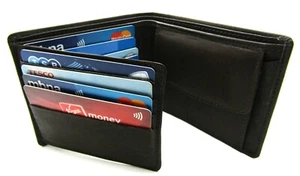 Billetera con soporte para tarjetas de crédito de cuero genuino súper suave marrón súper suave de calidad premium para hombre - Imagen 1 de 12