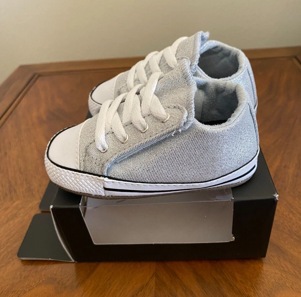 Converse Crib Shoes A05510C Ghosted/White/Black Baby Girl Size 2