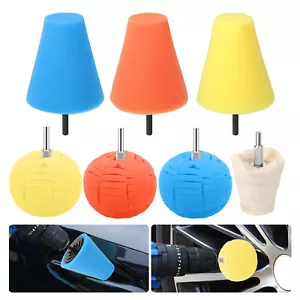 7Pcs Car Wheel Hub Drill Buffing Sponge Pad Kit Cone & Round Polishing Ball - Picture 1 of 7