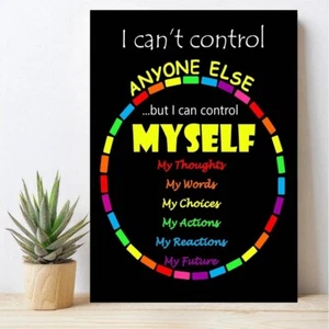 Motivational Poster I Can't Control Anyone Else But Myself Rainbow Quote WallArt - Picture 1 of 8