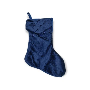 Blue Felt Crushed Velvet Christmas Stocking - 15 inches Long - Picture 1 of 2