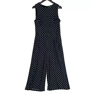 Lauren Ralph Lauren Jumpsuit Womens 14 Black White Polka Dot Sleeveless Stretch - Picture 1 of 12