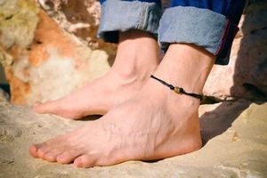 Anklet for men bronze tube charm black string mens ankle bracelet gift for him - Picture 1 of 5