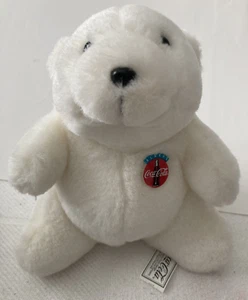 Coca Cola White Polar Bear Stuffed - small approx 7" - Picture 1 of 5