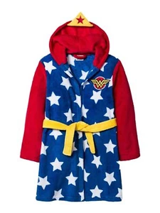 Girls Plush Blue & Red Wonder Woman Robe Housecoat - Picture 1 of 2
