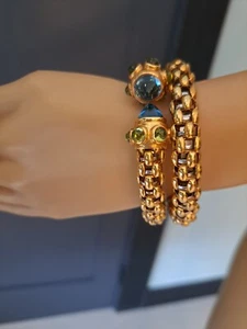 FOPE 18K White Yellow Gold Twist Snake Blue Green Tourmaline VTG 1989 RARE - Picture 1 of 13