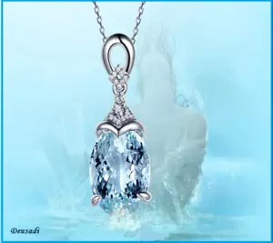 CADENA Y COLGANTE PRECIOSO DE PLATA Y PIEDRA PRECIOSA DE AGUAMARINA Y CRISTAL - Foto 1 di 6