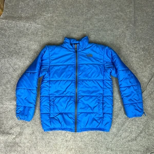 North Face Boys Jacket Large Blue Puffer Coat Logo Outdoor Winter Kid Youth Gorp - Picture 1 of 8