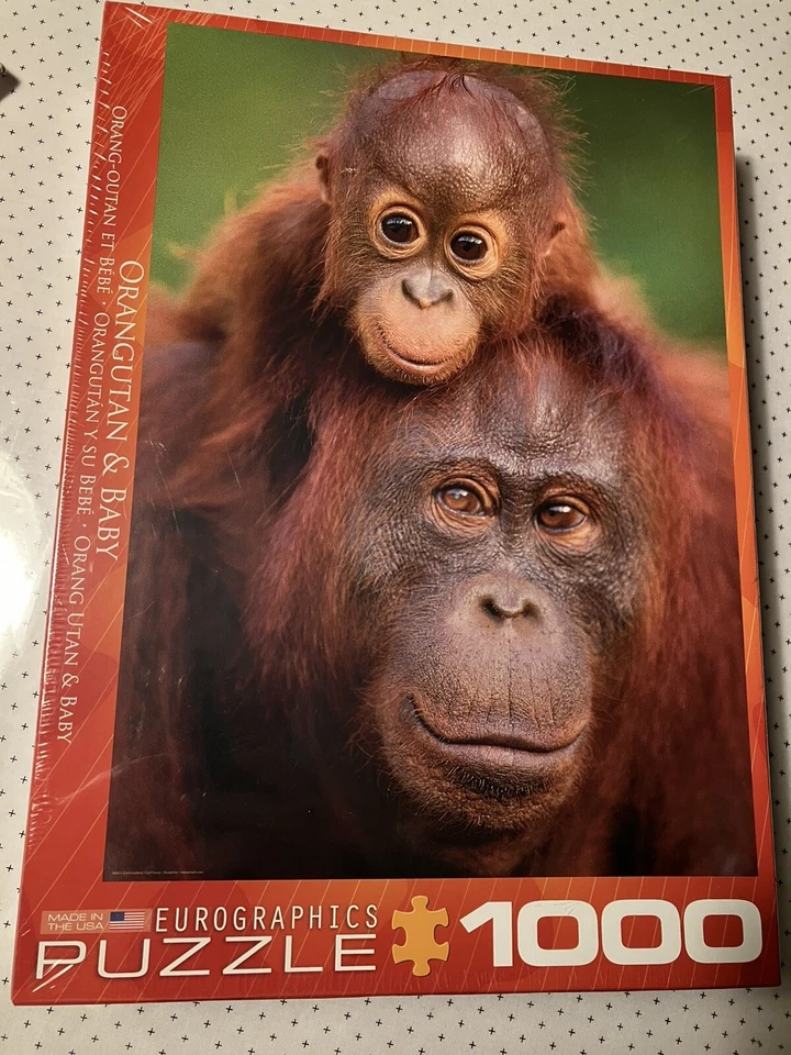 Rompecabezas Eurográfico ORANGUTÁN Y BEBÉ 1000 Piezas NUEVO SELLADO 19”x 26” Imagen Foto 1 de 4